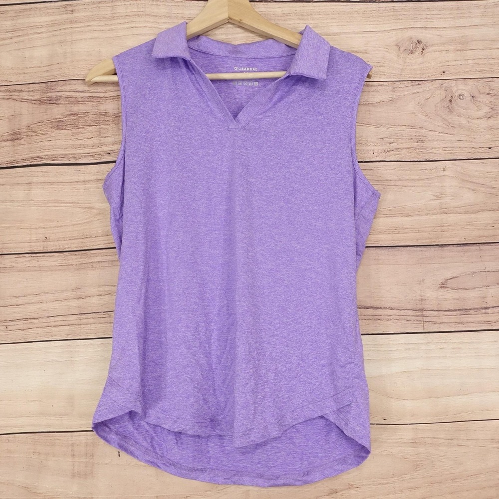 Gradual Polo Womens M Purple Sleeveless Collared Stretch Jersey Shirt Top
